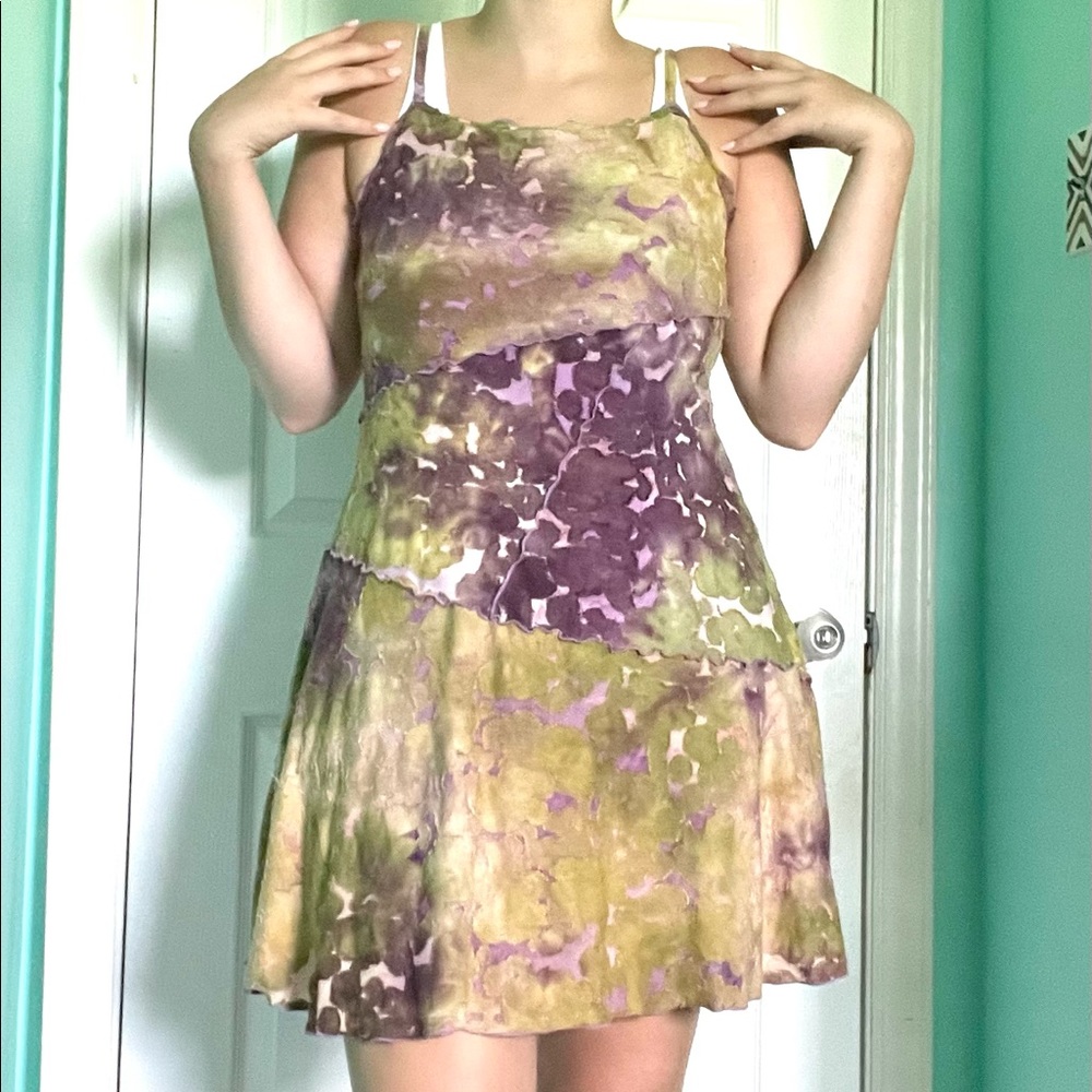 ethereal green and purple designed tank dress